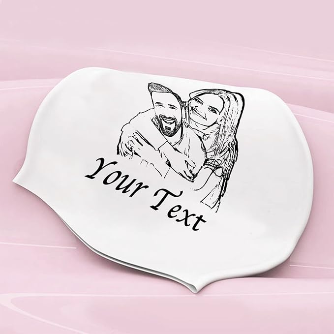 Custom Swim Cap with Photo Personalized Silicone Swim Cap for Men and Women Swimming Customized Swimmers Cap for Short and Medium Length Hair