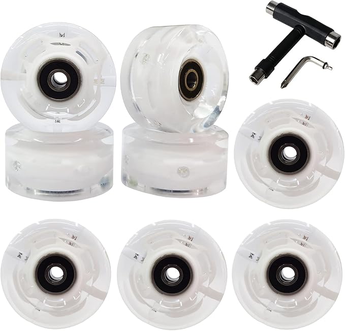 FREEDARE Roller Skate Wheels 54mm/58mm and Bearings Indoor Outdoor Luminous Light Up 83A with T Tools for Double Row Skating and Skateboard (8 Pack)