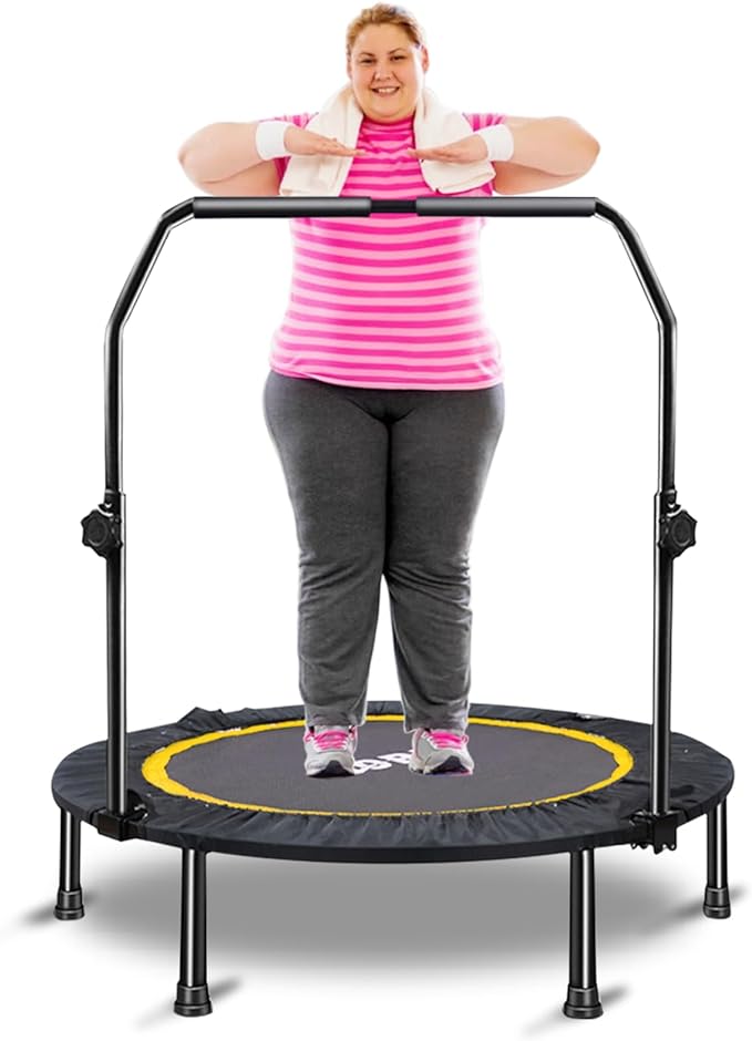 CLORIS 40in Folding Trampoline Mini Trampoline Rebounder Trampoline for Adults Fitness Trampoline with Adjustable Foam Handle, with safty Padded Cover Best Gift for Kids/Adult