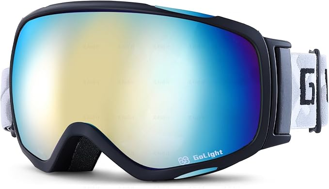 GoLight OTG Anti-Fog Ski Goggles for Men Women ??Spherical REVO Lens, UV400, Breathable TPU Frame, Adjustable Non-Slip Strap