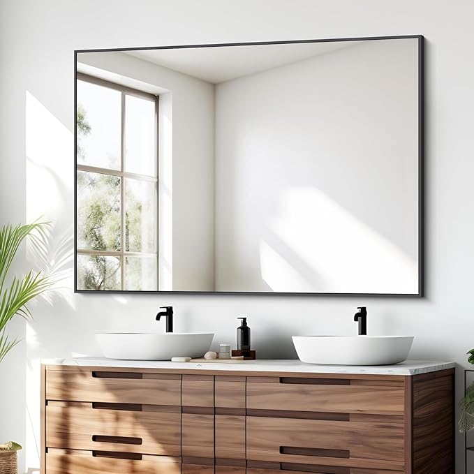 Bathroom Mirror,36x48 inch Large Wall Mirror for Bathroom Wall Mounted Black Rectangle Corner Mirrors,Black Bathroom Mirror for Living Room,Farmhouse,Bedroom Entryway,Horizontal/Vertical