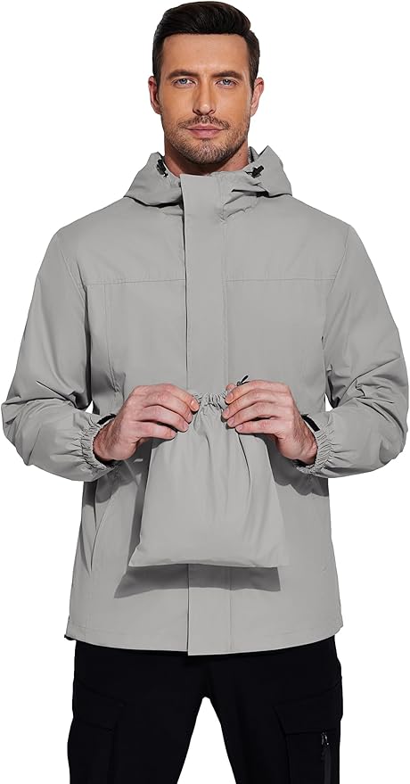 COOFANDY Men's Rain Jacket Waterproof With Hood Lightweight Packable Shell Raincoat Windbreaker For Cycling Golf Travel