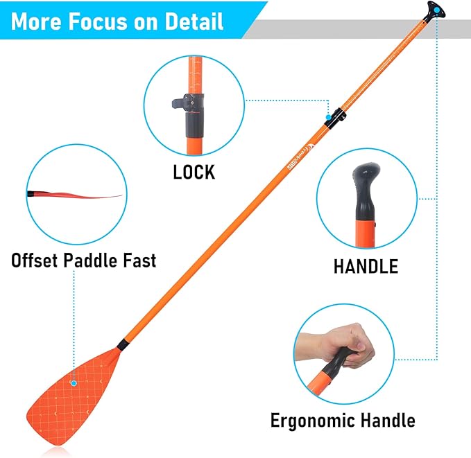 Freein 3-Piece Adjustable & Floating SUP Paddle - Fiberglass Shaft, Nylon Blade (71-83")