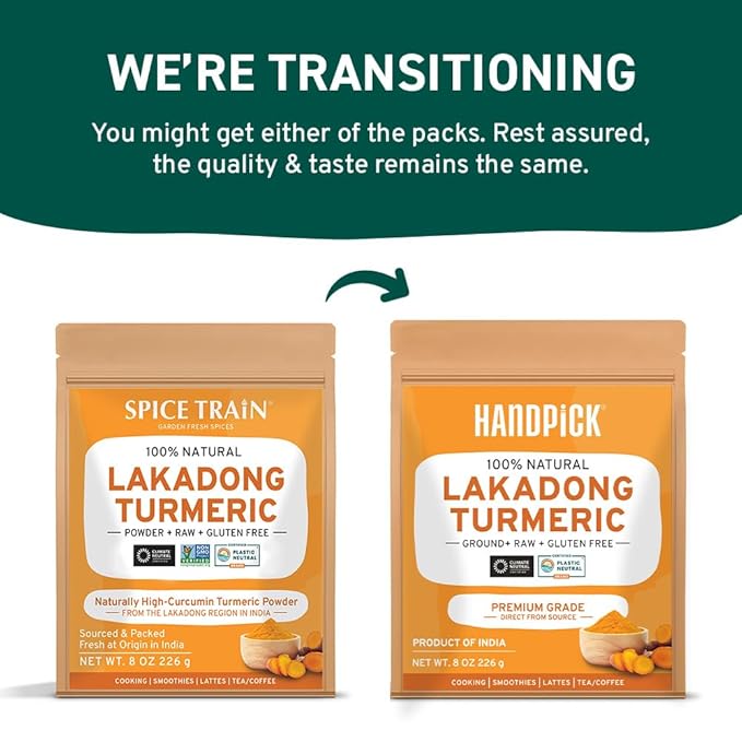 HANDPICK Lakadong High Curcumin Turmeric Powder (226g/ 8oz) Non GMO, Gluten Free, 100% Raw, Sourced from India, High Curcumin, Premium Quality, Packed in Resealable Ziplock Pouch