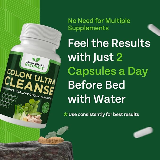 Colon Cleanse - Natural Solution to Colon Health - Natural Laxative - Constipation Relief - Gut Detox - Probiotics - Starts Working in 24 Hours - Supports Natural Bowel Rhythms (1 Bottle, 60 Count)