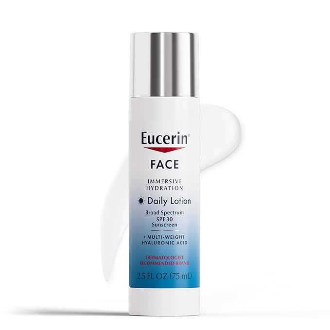 Eucerin Face Immersive Hydration Daily Face Lotion Broad Spectrum SPF 30 Sunscreen, Daily Moisturizer with Hyaluronic Acid Smooths Fine Lines and Wrinkles, 2.5 Fl Oz Bottle