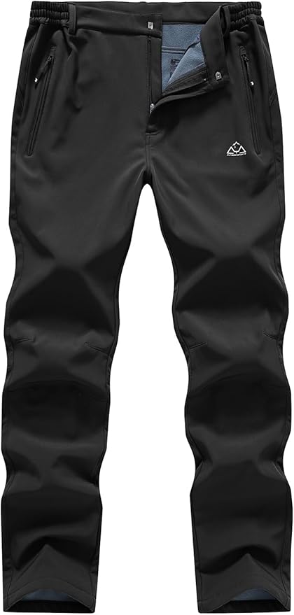 Gopune Men's Snow Ski Waterproof Softshell Pants Outdoor Windproof Warm Hiking Insulated Pants