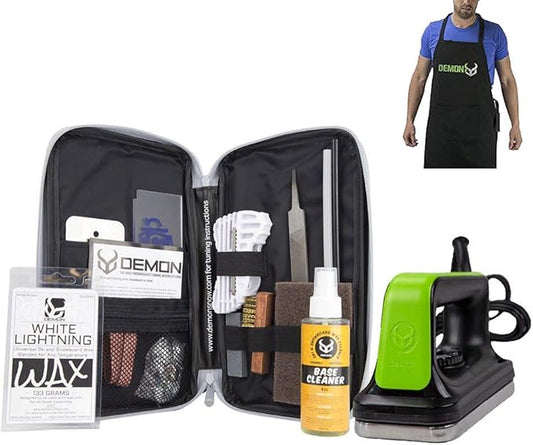 Demon Mechanic Ski and Snowboard Tuning Wax Kit with Universal Wax, Base Cleaner, Demon Slide Waxing Iron and Waxing Apron
