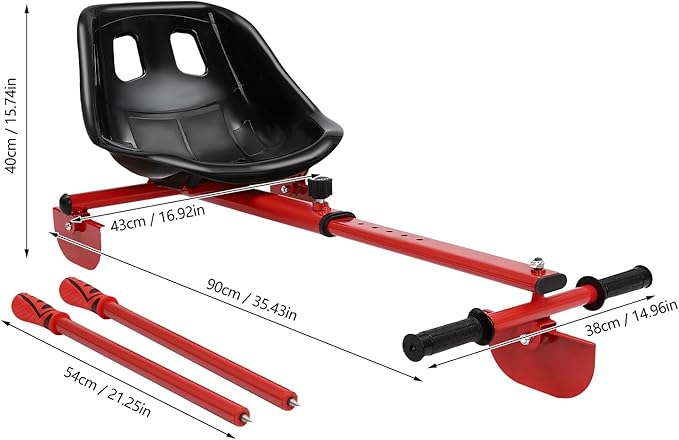 Adjustable Height Ice Skating Ski Sled Board for Kids, 360° Non-Slip Pedals & Support Stick, 176.4lbs Capacity Snow Slider - Red&Black