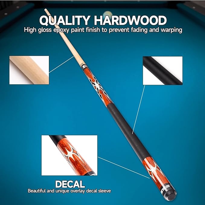 GSE Games & Sports Expert 58" 2-Piece Canadian Maple Hardwood Billiard Pool Cue Sticks for Men/Women, House or Commercial/Bar Use (Several Colors, Weight 18oz, 19oz, 20oz, 21oz Available)