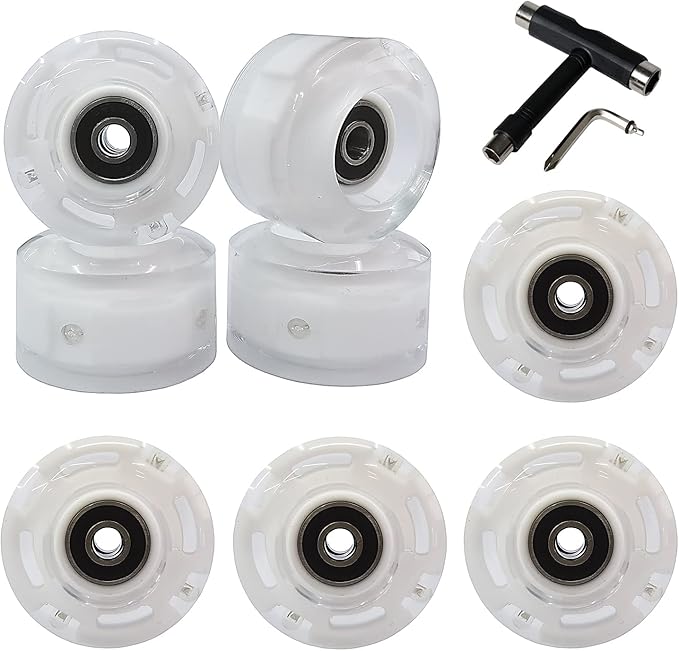 FREEDARE Roller Skate Wheels 54mm/58mm and Bearings Indoor Outdoor Luminous Light Up 83A with T Tools for Double Row Skating and Skateboard (8 Pack)