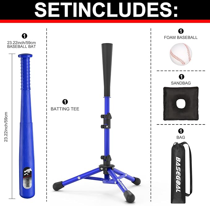 Baseball Tee for Kids,Youth Stand Set,Teeball Set,Youth Baseball,Softball Batting Tee Set,Easy Adjustable Height