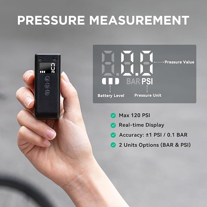 CYCPLUS AS2 PRO Tiny Bicycle Pump with Gauge, Max 120 PSI Electric Mini Pump, Auto Stop, with Presta and Schrader Valve for E-Bike, MTB, and Road Bike (2025 Updated Version)