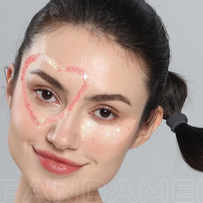 FANDAMEI Face Glitter, Body Glitter for Women, 2PCS 8 Colors Glitter Gel for Face, Hair Glitter for Kids, Fairy Rave Mermaid Makeup