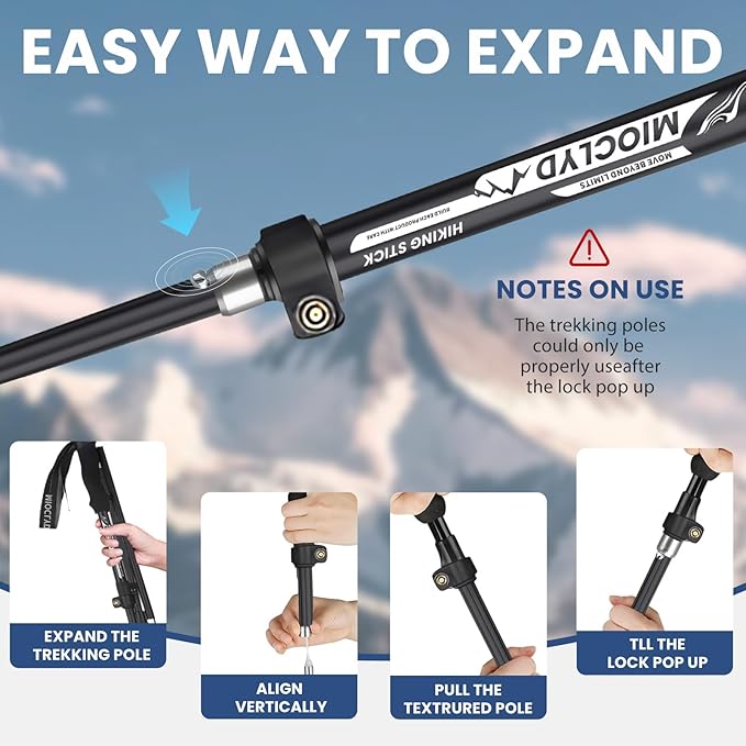 Collapsible Hiking Poles, 7075 Aluminum Trekking Poles, 2pc Lightweight Folding Adjustable for Men & Women, Walking Sticks for Hiking, Camping, Backpacking