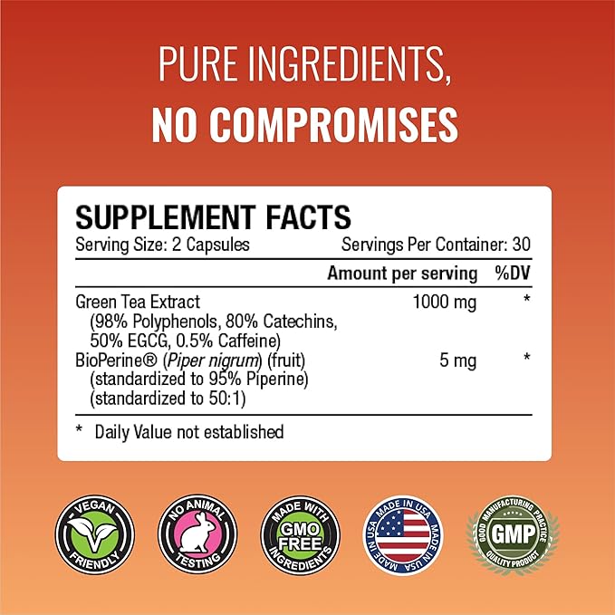 Approved Science MetaboBurn - Metabolic Support - Green Tea and BioPerine - 60 Vegan Capsules - High-Potency Extract - 50% EGCG - Non-GMO, Soy-Free, Allergen-Free - 60 Capsules (Pack of 1)