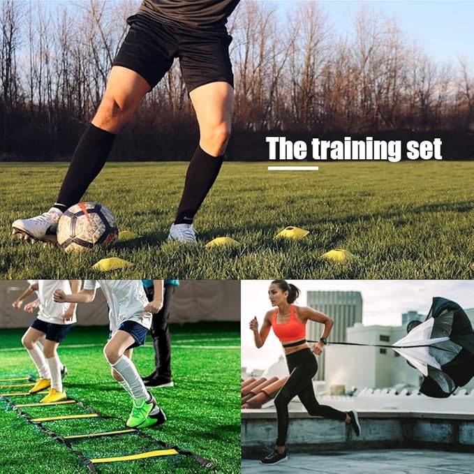 Football Training Equipment | Speed Agility Training Set, Including 1 Agility Ladder, 4 Steel Piles,12 Disc Cones,1 Resistance Umbrella .| for Athletes/Sports Including Football & Basketball