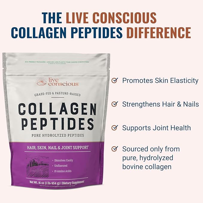 Collagen Peptides Powder - Naturally-Sourced Hydrolyzed Collagen Powder - Hair, Skin, Nail, and Joint Support - Type I & III Grass-Fed Collagen Supplements for Women and Men - 41 Servings - 16oz