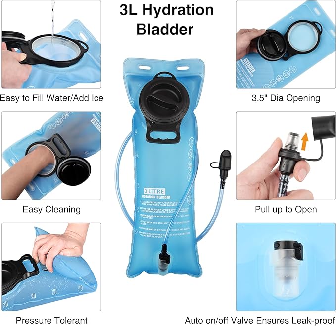 GENILU Tactical Hydration Backpack with 3L Water Bladder, Lightweight Molle Water Backpack Daypack for Men Women