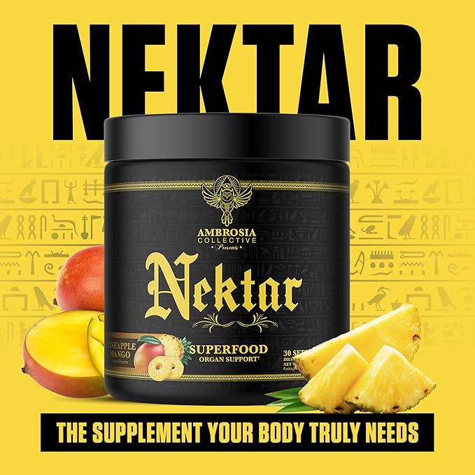 Ambrosia Nektar - Superfood Powder | Complete Health Supplement | Organ Support - Liver, Kidney Health | 30 Servings (Pineapple Mango)