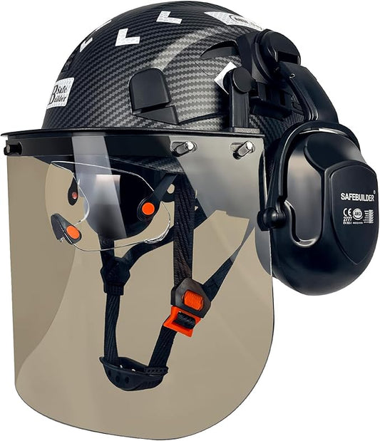 Forestry Safety Helmet with Build-in Visor Mesh Face Shield Ear Muffs 4 in 1 Chainsaw Safety Hard Hats