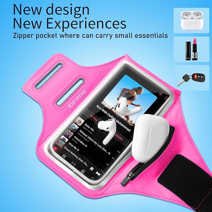 Arm Band for Phone for Running, Phone Holder for Running for iPhone & Samsung Galaxy, Cell Phone Armband Holder for Walking, Gym, Workout, w/Adjustable Strap & Zipper Pocket (Pink-S)