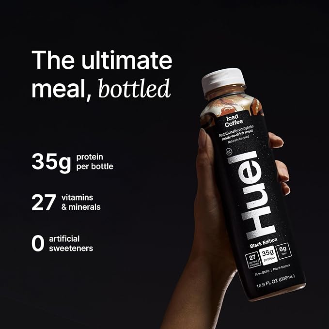 Huel Black Edition Ready-to-Drink | Iced Coffee Meal Replacement Shake | 35g High Protein Drink | 27 Vitamins & Minerals, Vegan, Gluten Free | Plant Based | High Fiber, Low Sugar | 16.9 Fl Oz, 12 Pack