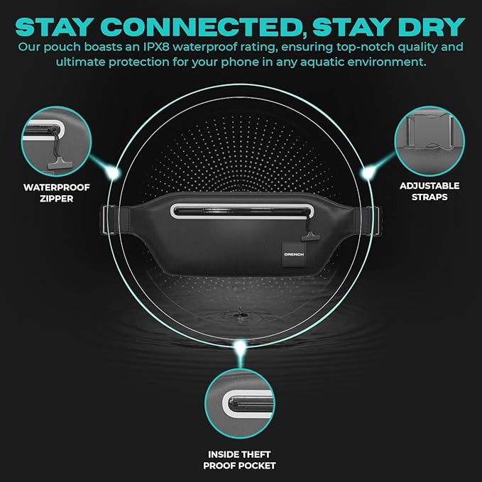 DRENCH Waterproof Waist Pouch with Floating Waterproof Phone Case | Submersible Dry Bag Fanny Pack | Phone Holder for Swimming, Boating, SUP, Snorkeling | IPX8 Floating Phone Pouch Included