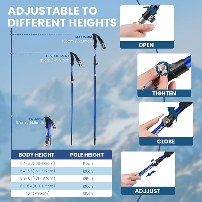 Collapsible Hiking Poles, 7075 Aluminum Trekking Poles, 2pc Lightweight Folding Adjustable for Men & Women, Walking Sticks for Hiking, Camping, Backpacking