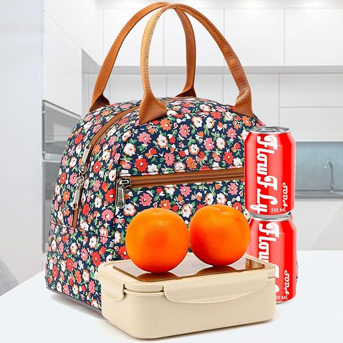 FlowFly Insulated Lunch Cooler Bag - Tote Bag Organizer for Women/Men, Floral#Red