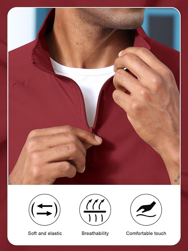 Aulemen Men's Casual Quarter Zip Pullover-Athletic Windbreaker Lightweight Jackets Hiking Golf for Men Mock Neck with Pockets