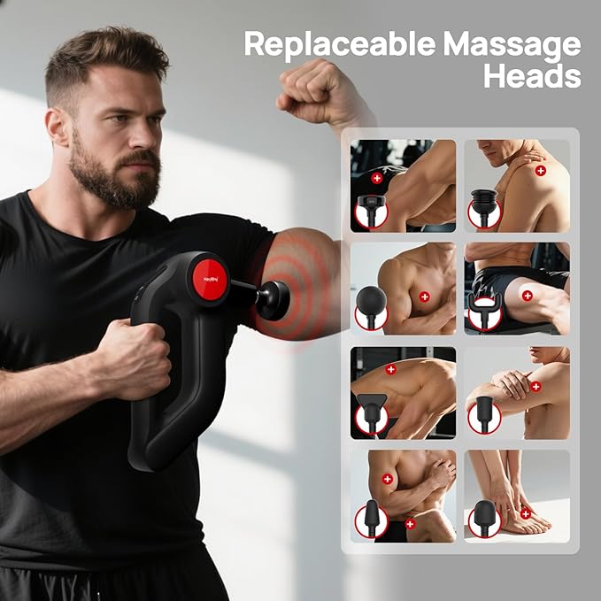 Deep Tissue Massage Gun with Heat, 12mm Amplitude Percussion Massager for Athletes & Muscle Relief, Professional Handheld Masssger Gun for Neck, Back, Shoulder, Leg, Gift for Men, Black