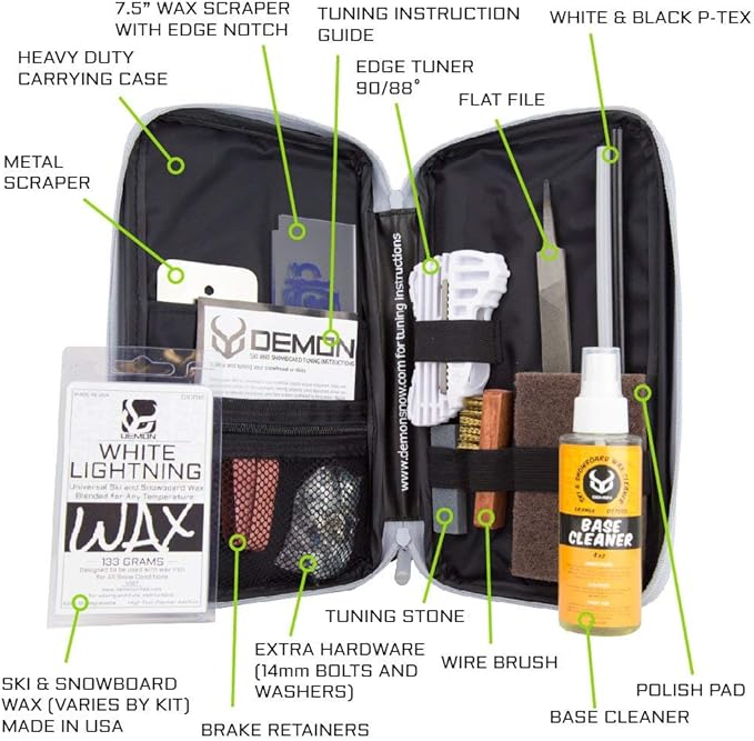 Demon Mechanic Ski and Snowboard Tuning Wax Kit with Universal Wax, Base Cleaner, Demon Slide Waxing Iron and Waxing Apron