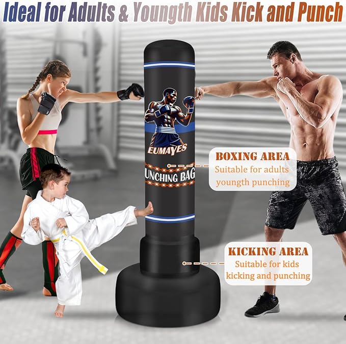 Freestanding Punching Bag for Adults Teens, 71" Heavy Punching Bag with Stand and Boxing Reflex Balls & Electric Air Pump, Inflatable Kickboxing Bag for Training MMA Thai Fitness Karate