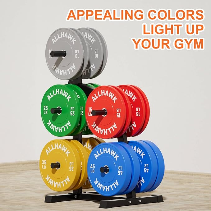 Colorful Olympic Bumper Plates, 2-inch Stainless Steel Insert, Virgin Rubber Weight Plate Set for Barbell Weight Lifting and Strength Training Home Gym