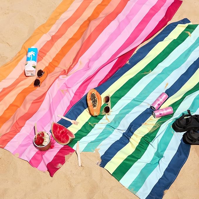 Dock & Bay Beach Towel - Quick Dry, Sand Free - Compact, Lightweight - 100% Recycled - Includes Bag - Tangerines & Greens - Set of 4 - Extra Large (200x90cm, 78x35)