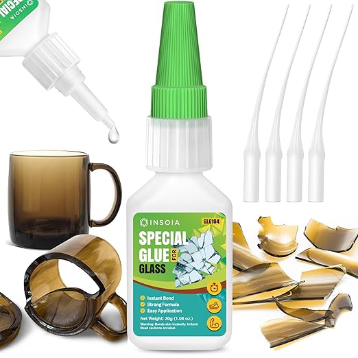 Glass Glue, 30g Clear Super Glue for Glass Repair Quick Fix Glass Adhesive Heavy Duty Strong Crazy Instant Glue for Bonding Glass, Acrylic, Ceramics, Mirrors, DIY Crafts