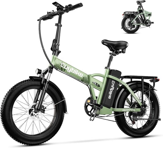 Foldable Electric Bike for Adults, 30+MPH, 48V 20Ah Removable Lithium Battery up to 80Miles, 20" Fat Tire 1000W Peak Motor Dirt Ebike Adult Electric Bicycle for Commute Beach Mountain E Bike