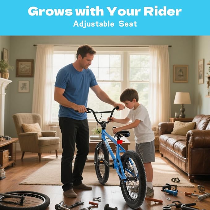 67i Boys BMX Bike 18/20 Inch Ages 8-12 Kids Bicycle with Front Rear U Brake Adjustable Seat Iron Fork 2.09" Wide Tires