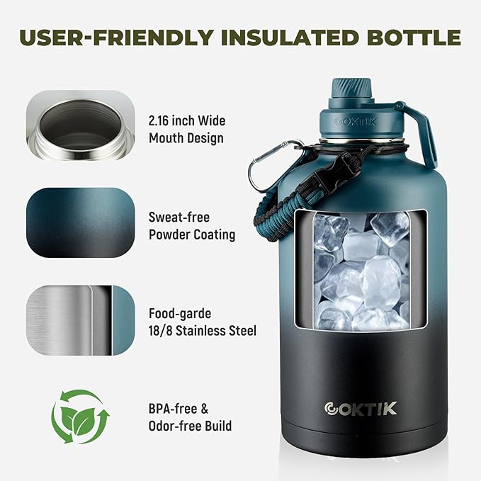 COKTIK 84oz Water Bottle with Straw - Triple Insulated Flask, 48hr Cold Retention Large Water Bottle, Leakproof Water Jug for Gym, Hiking, Camping, Outdoor Sports(Indigo Black)