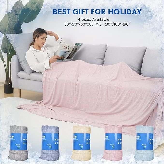 HOMFINE Cooling Blankets for Hot Sleepers - Summer Blanket Thin Lightweight Breathable Soft Double Side Enhanced Cooling for Bed Couch Sofa, Keep Cool for Night Sweats (Pink, 108 x 90 inches)