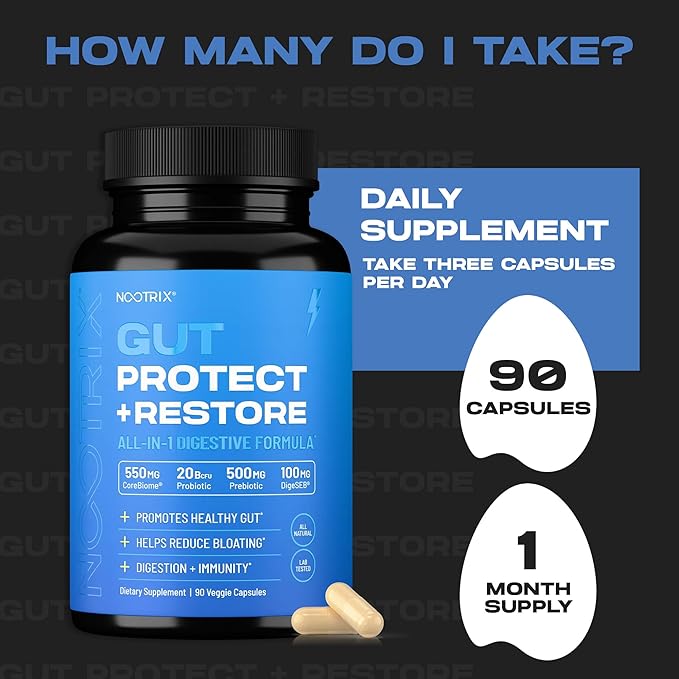 Gut Protect and Restore Supplement | Probiotics for Gut Health, Colon Cleanse & Bloating Relief | Promotes Healthy Digestion | Digestive Enzymes, Postbiotics & Prebiotics | 90 Capsules