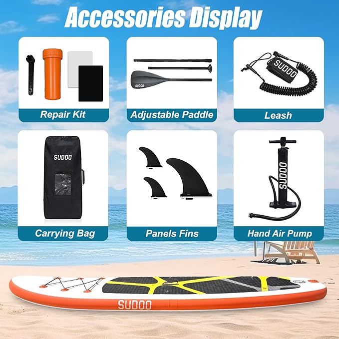 Inflatable Stand Up Paddle Board 10‘x30‘‘- Ultra-Light SUP with Backpack, Pump, Paddle, Coil Leash, 3 Fins, Repair Kit, Stable Design, Non-Slip EVA Deck for Adults & Youth