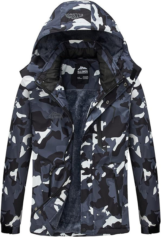 ELLSWOS Men's Waterproof Ski Jacket Winter Snow Coat Warm Hooded Raincoat Windproof Windbreakers