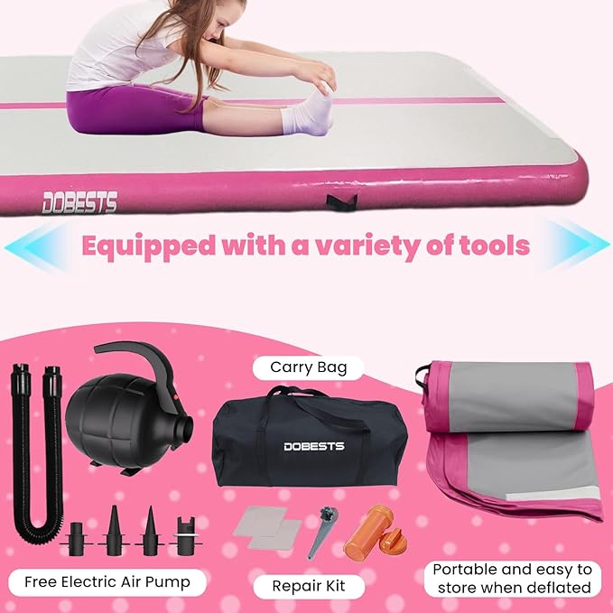 DOBESTS Inflatable Air Gymnastics Mat Tumbling Mat Tumble Track Gymnastics Training for Kids Home 6.6 feet 10 feet 13feet 16feet 20feet 4/8inch Thick for Cheerleading Dance Yoga Cheer Water With Pump