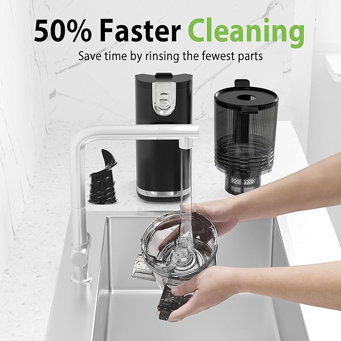 Cold Press Juicer, 6.5" Extra Large Feed Chute Juicer Machines, 350W Slow Masticating Juicer Machines with High Juice Yield for Whole Vegetables & Fruits, BPA Free, Black, Easy to Clean