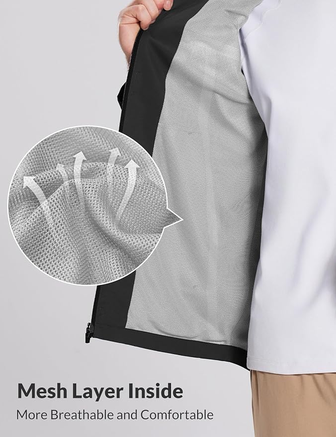 baleaf Men's Rain Jacket Waterproof Breathable Raincoat with Hood for Outdoor Hiking Traveling Cycling Windbreaker