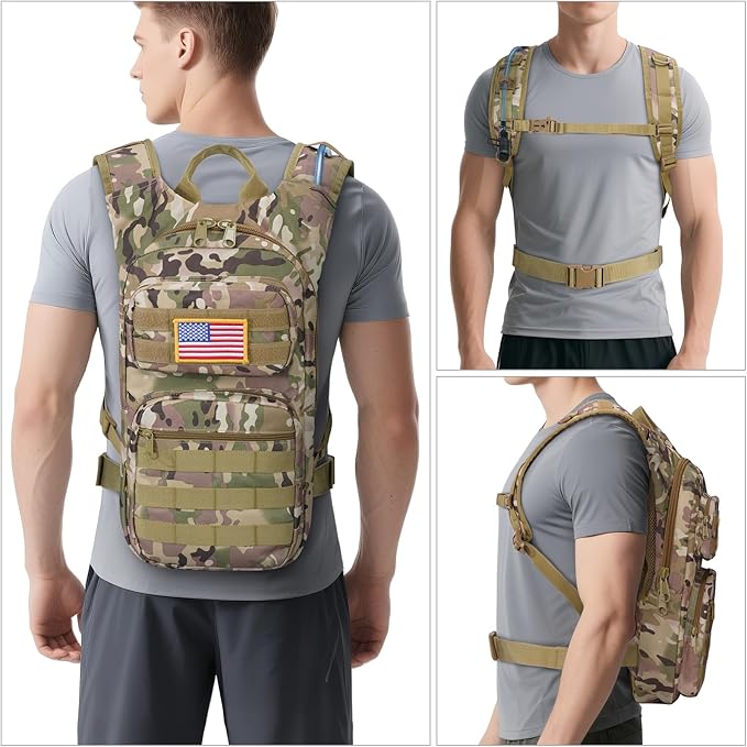 GENILU Tactical Hydration Backpack with 3L Water Bladder, Lightweight Molle Water Backpack Daypack for Men Women