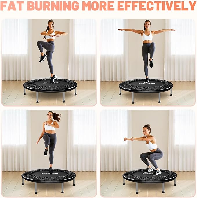 BCAN 38"/40''/48'' Foldable Mini Trampoline Fitness Trampoline with Safety Pad,Rebounder Exercise Trampoline for Adults Indoor/Garden Workout,Max Load 300lbs/440lbs