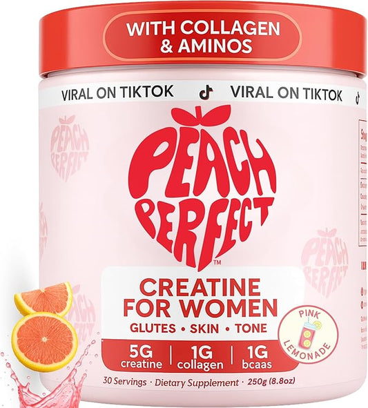 Creatine for Women Booty Gain, Muscle Builder, Energy Boost, Pink Lemonade, Cognition Aid | Collagen, BCAA, Lean Muscle, Vegan Monohydrate Micronized Powder, Alt Creapure,30 Ser